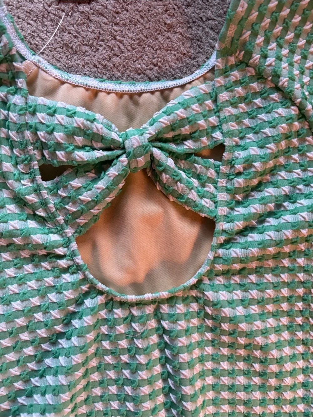 Lands' End Kids One-Piece Swimsuit in Green and White